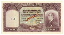100 FRANCHI ORO CAMPIONE NUMERO 511 BANCA NAZIONALE D'ALBANIA GIUGNO 1926 SPL+
