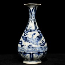 Vaso a molla vaso giada ottagonale blu e bianco dinastia Yuan antico cinese 10,6"