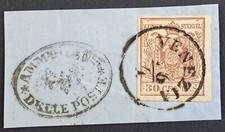 [FASILMBVEN0046]LOMB.VENETO 1854[ S.9] 30c Bruno Liliaceo Tipo II USATOΔ VENEZIA