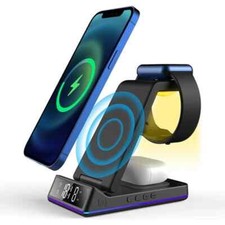 Z6 Caricabatteria Wireless Magnetico 5 in 1 Luminoso Orologio Telefono Cuffie