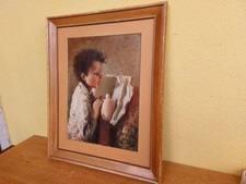 QUADRO DIPINTO AD OLIO RAGAZZA CHE LEGGE PITTORE E GIORDANA IN CORNICE