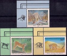 Kazakistan 1998 lince leopardo gatti selvatici animali fauna selvatica natura set 3v MNH