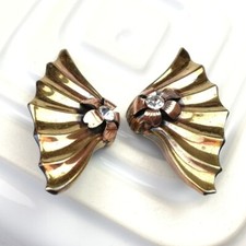 Orecchini vintage anni 80 a forma di ventaglio tono rame conchiglia clip on dichiarazione gioielli 