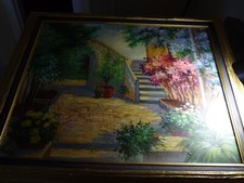 Antico dipinto olio firmato 20x24 originale BALFOR cortile sud ovest NO CORNICE