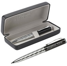 Esclusivo Charles Dickens® Penna A Sfera BATTLE Argento/Nero Incisione Laser