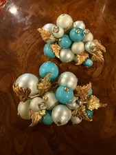 Orecchini vintage a grappolo con perline strass foglie oro Haskell? DeMario?