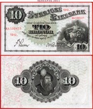 SVEZIA 10 CORONE 1912 data scarsa prefisso AA P 27g XF++ spedizione gratuita da 100$