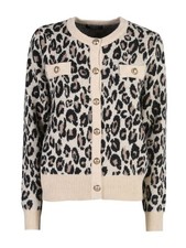 Solada Cardigan donna animalier con bottoni - beige