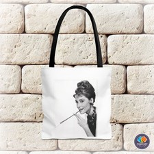 Breakfast at Tiffany's Audrey with Cigarette Holder Polyester Tote Bag