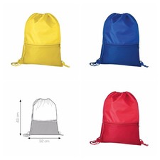 2 PZ. Sacca Zaino Sportiva in Nylon 210D  Tasca Frontale Zip Doppia Corda 33x44