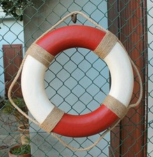 SALVAGENTE ARREDO MARINO ø 49 Cm ROSSO & BIANCO ANTICATO MARINA STILE VINTAGE