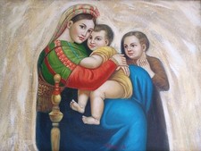 QUADRO CLASSICO DIPINTO A MANO OLIO SU TELA IMMAGINE MADONNA CON BAMBINO
