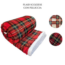 Coperta Plaid Pile Matrimoniale Coral Sherpa Agnellato Tartan Scozzese Natalizio