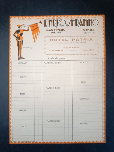 Men cartaceo hotel - men�, patria