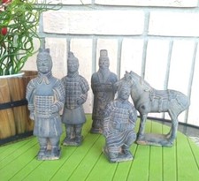 ESERCITO di TERRACOTTA Set compost 4 Guerrieri Qin + Cavallo Statuette Vintage