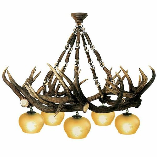 Lampadario con vere corna - , di