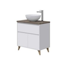 Mobile Bagno 80 Cm Con Lavabo Bacinella Da Appoggio Olmo E Bianco Ona Da Terra