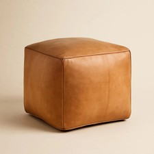 Pouf ottomano in pelle marocchina - cuscino da terra quadrato marrone cammello fatto a mano
