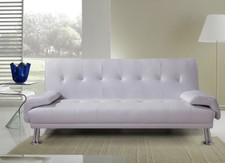 DIVANO LETTO SOFA' 3 POSTI RECLINABILE ECOPELLE BIANCO DOPPIO CUSCINI-CONTRASSEG