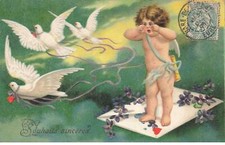 Angeli #MK53566 Cherubino Nudo Su Una Busta Volante Colombe Fiori Gaufree