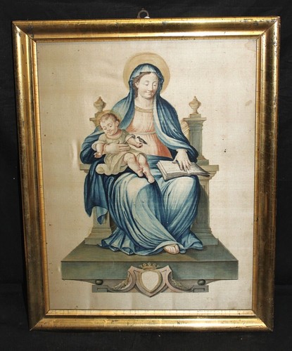 Antico dipinto olio - su, seta