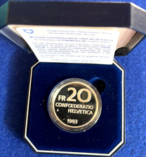 SVIZZERA 20 FRANCHI 1993 PARACELSUS SILVER COIN PROOF IN BOX