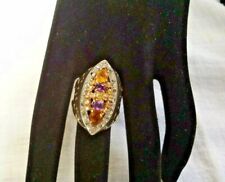 Anello  d'Epoca in Oro Basso Titolo, Argento, Ametiste, Topazi champagne e Diama