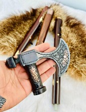 Axe Head Walking Stick, Victorian Wooden Walking Stick, Spiral Cane, Nautical