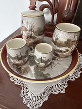 Antico set da bagno o scrivania - ceramica dipinta a mano / toilette -petineuse