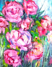 Peonie rosa fiori dipinto olio