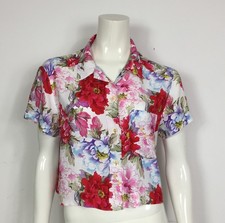 camicia vintage top maglia donna usato maglietta manica corta floreale T2987