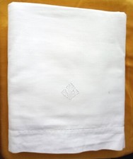 Antico LENZUOLO MATRIMONIALE -COTONE -ORLO GIORNO - iniziali " MR" -234 x 226 cm