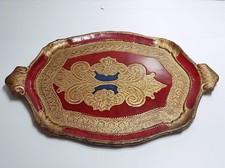Vassoio fiorentino di legno barocco antico anni 70 centrotavola decorato vintage