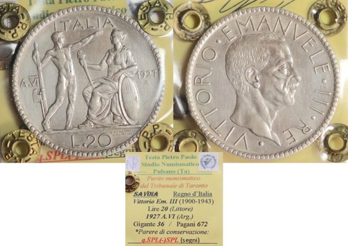 Bella lire 1927 a vi - 20, a.