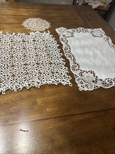 set di 3 centrini filo all'uncinetto tatting vintage 