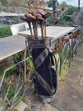 17+2 antiche mazze da golf legno/ottone in borsa originale espositore collezionista uomo grotta