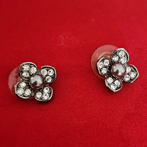 Orecchini perno fiori strass - orecchini,