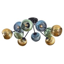 Lampada da soffitto HOFSTEIN Cesaro in metallo/vetro ondulato nero/blu/verde/oro