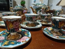 Servizio Vintage Da 12 Pezzi Tazzine Da Caffè In Porcellana Di Capodimonte.