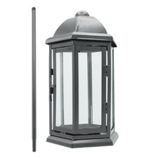 Lanterna esagonale in lamiera di acciaio nera con picchetto da terra