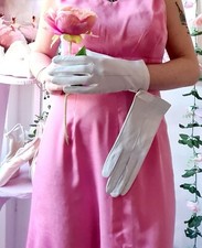 Guanti vintage fine anni 70, pelle bianchi eleganti nuovi stock in disuso small