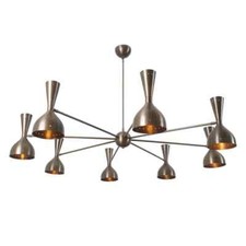 Lampadario da parete grande stile Stilnovo otto bracci 16 luci ottone Sputnik...
