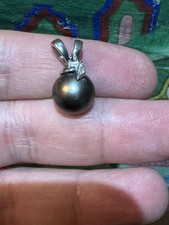 Ciondolo Oro 18 Kt Perla Grigia Australiana E Diamante 