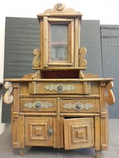 Mobile Antico Bambole Miniatura Intagliata Mano Noce Credenza Miniatura 