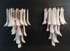 Pair of Vintage Italian Murano wall lights - 16 pink and lattimo glass petals