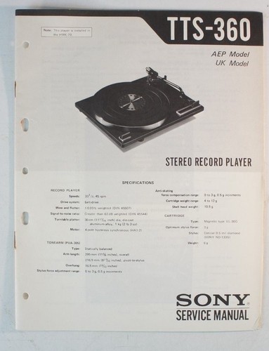 Service manual sony tts 360 - manual, tts-360