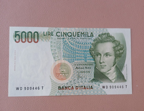 Banconota 5000 lire - lire, bellini