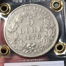 5 Lire 1870 anno XXV  Stato Pontificio Pio IX 1846 1870 Moneta Argento periziata