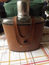 Porta Liquori Vintage Da Viaggio Fiaschetta Whisky Cognac Inox Pelle