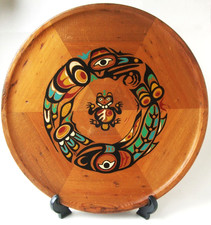 Vintage First Nation Handpainted Native Folk Art Western Red Cedar Display Plate